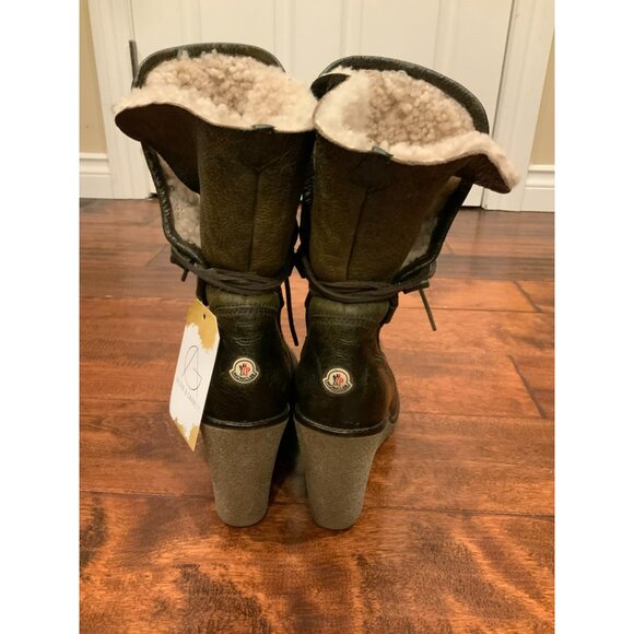 Moncler Brown Soft Quilted Leather Wedge Boot W/ Shearling Lining, Size 39 | 9 - Picture 6 of 9